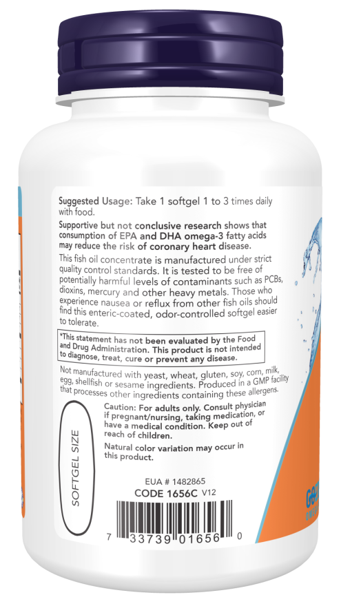 Omega-3, Molecularly Distilled & Enteric Coated Softgels (180 Softgels)