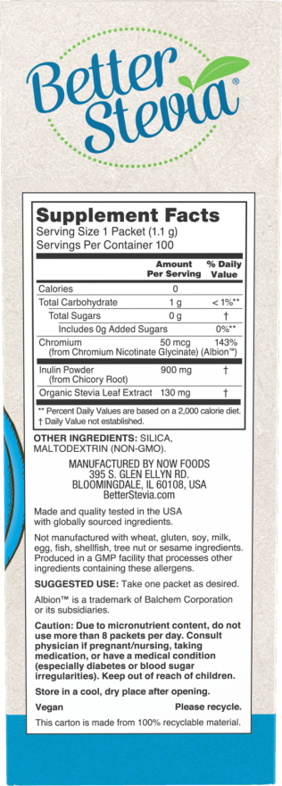 BetterStevia® Balance™ with Chromium & Inulin Packets (100 Packets)