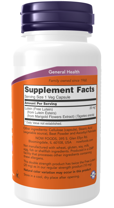 Lutein, Double Strength 20 mg Veg Capsules