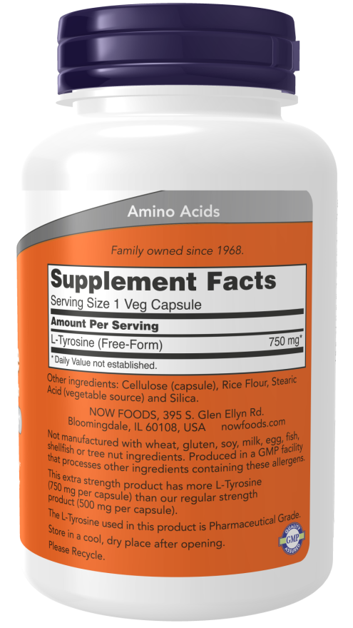 L-Tyrosine 750 mg, Extra Strength Veg Capsules