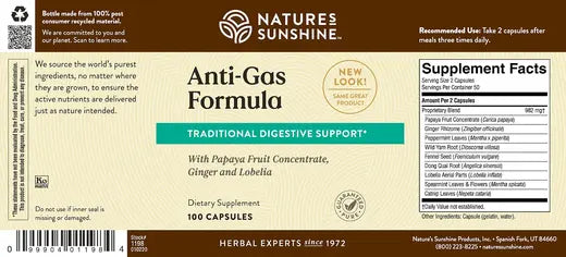 Herbal Gas Relief Anti-Gas Supplement w/Lobelia (100 caps)