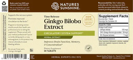 Ginkgo Biloba Extract T/R (30 tabs)