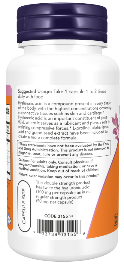 Hyaluronic Acid, Double Strength 100 mg Veg Capsules