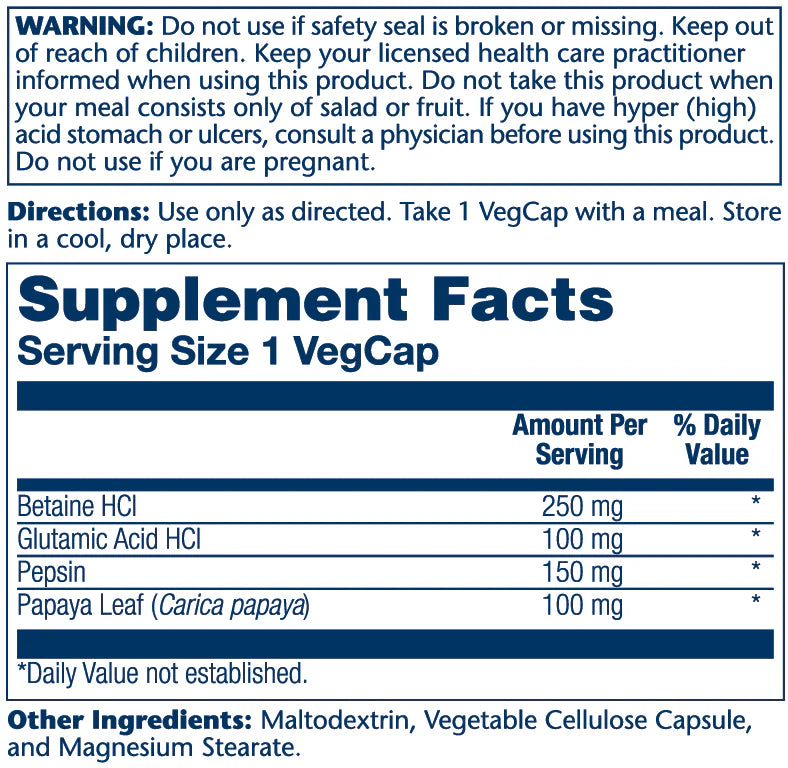 Betaine HCl with Pepsin 250mg (180)Caps