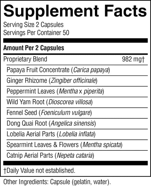 Herbal Gas Relief Anti-Gas Supplement w/Lobelia (100 caps)