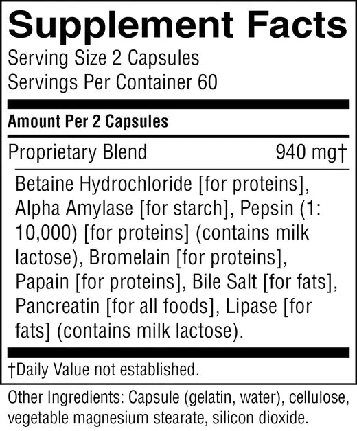 Food Enzymes - Digestive Relief & Support Dietary Supplement  (120 caps)