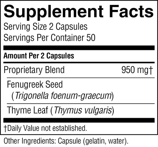 Fenugreek & Thyme Upper Respiratory Relief Supplement (100 caps)